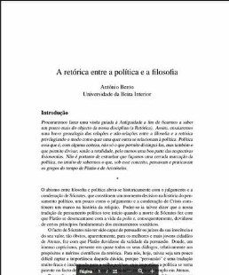 Antonio Bento – A RETORICA ENTRE A POLITICA E A FILOSOFIA – SOCRATES PLATAO pdf
