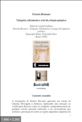 Telepatia, Telemnesia e a Lei da Relacao Psiquica (Ernesto Bozzano)