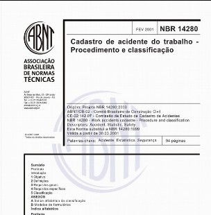 ABNT - CADASTRO DE ACIDENTES DO TRABALHO - PROCEDIMENTO E CLASSIFICAÇAO pdf