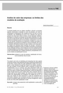 Aderbal Nicolas Muller – ANALISE DO VALOR DAS EMPRESAS – OS LIMITES DOS MODELOS DE AVALIAÇAO pdf